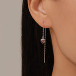 Tiny Garnet Red CZ Heart Threader Earrings in Sterling Silver, 9cm, Silver or Gold, Dainty Heart Ear Threaders, Delicate Heart Threaders