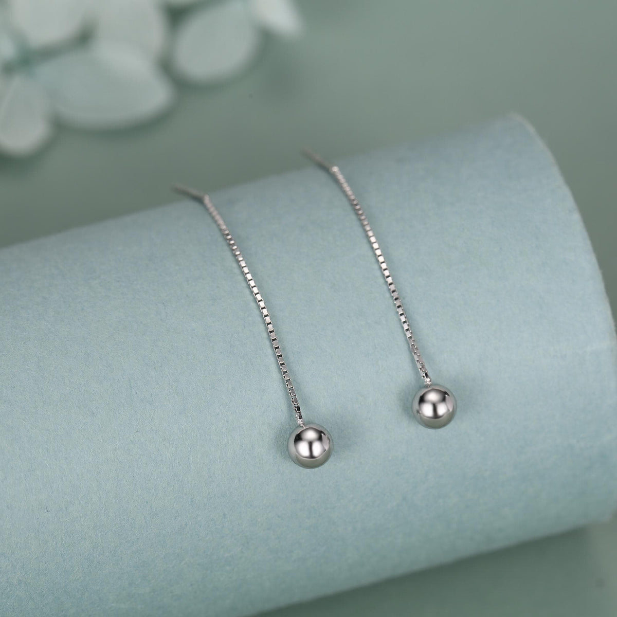 Minimalist Ball Threaders Earrings in Sterling Silver, Ball Ear Threaders with Very Short Chain