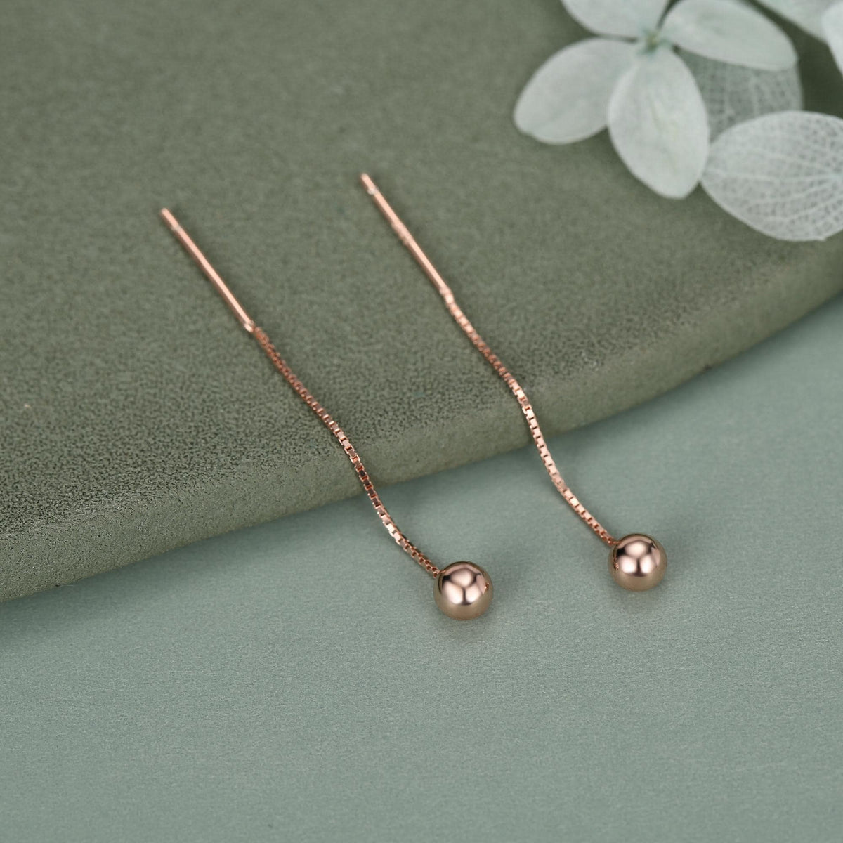 Minimalist Ball Threaders Earrings in Sterling Silver, Ball Ear Threaders with Very Short Chain