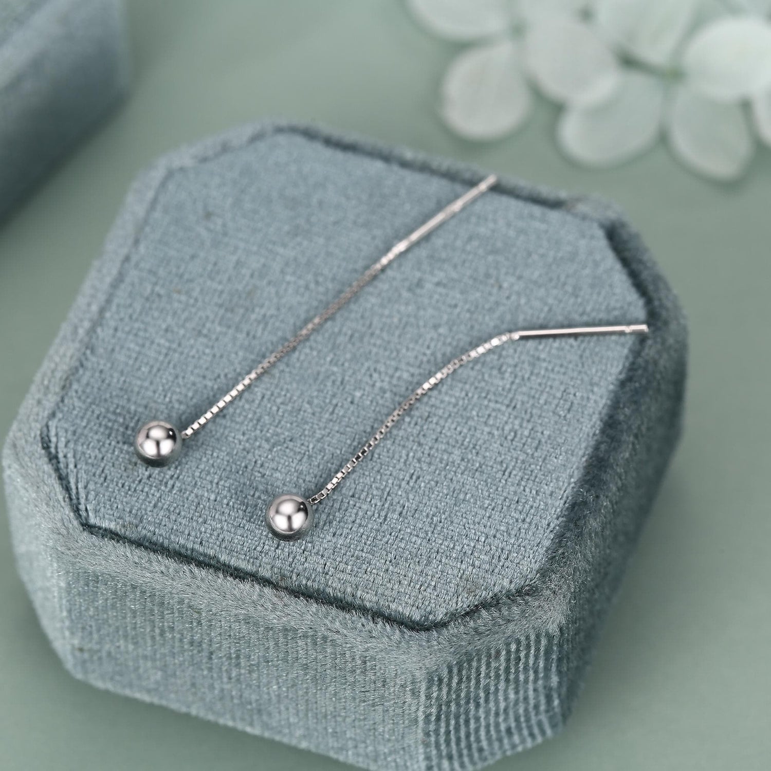 Minimalist Ball Threaders Earrings in Sterling Silver, Ball Ear Threaders with Very Short Chain