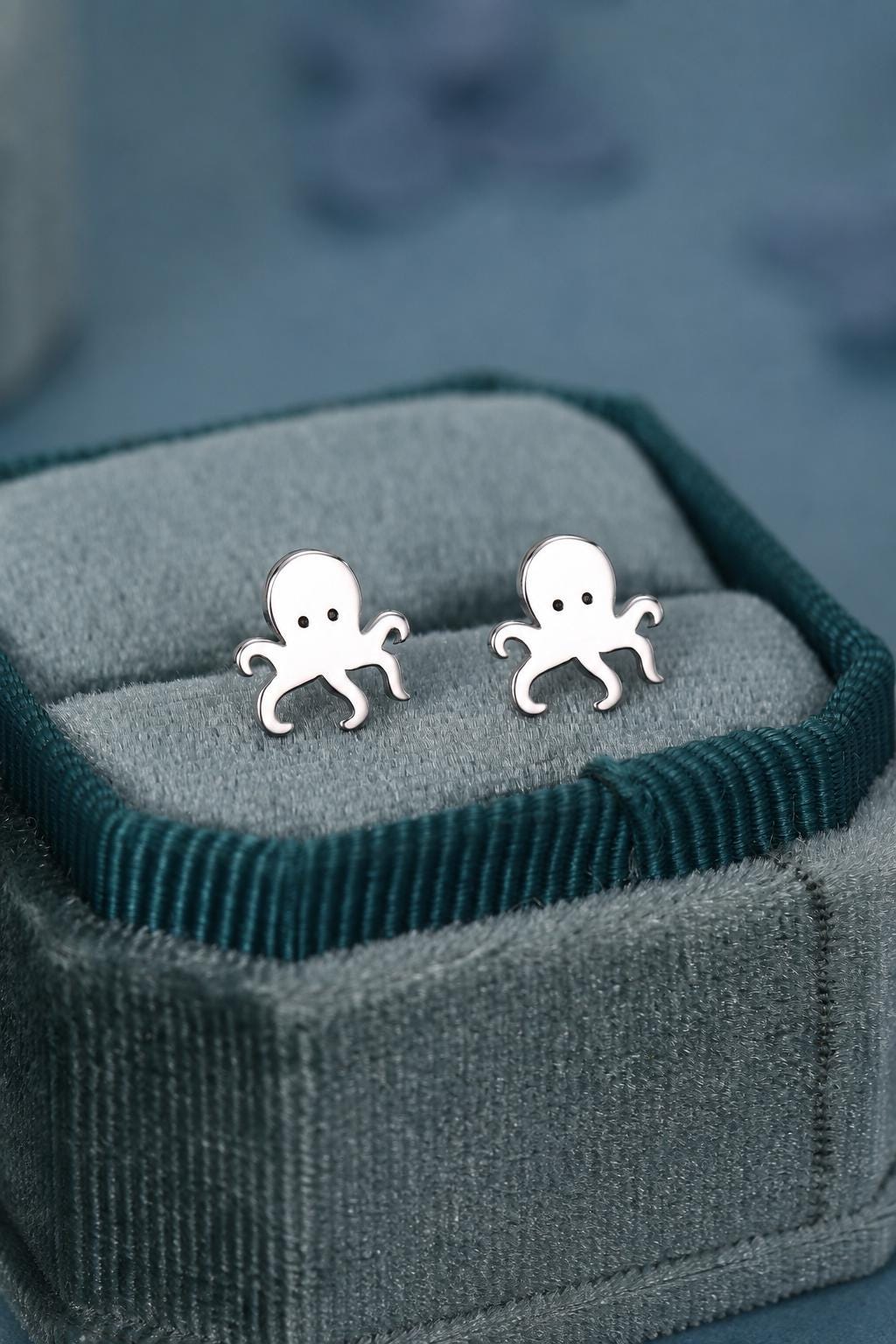 Tiny Octopus Stud Earrings in Sterling Silver