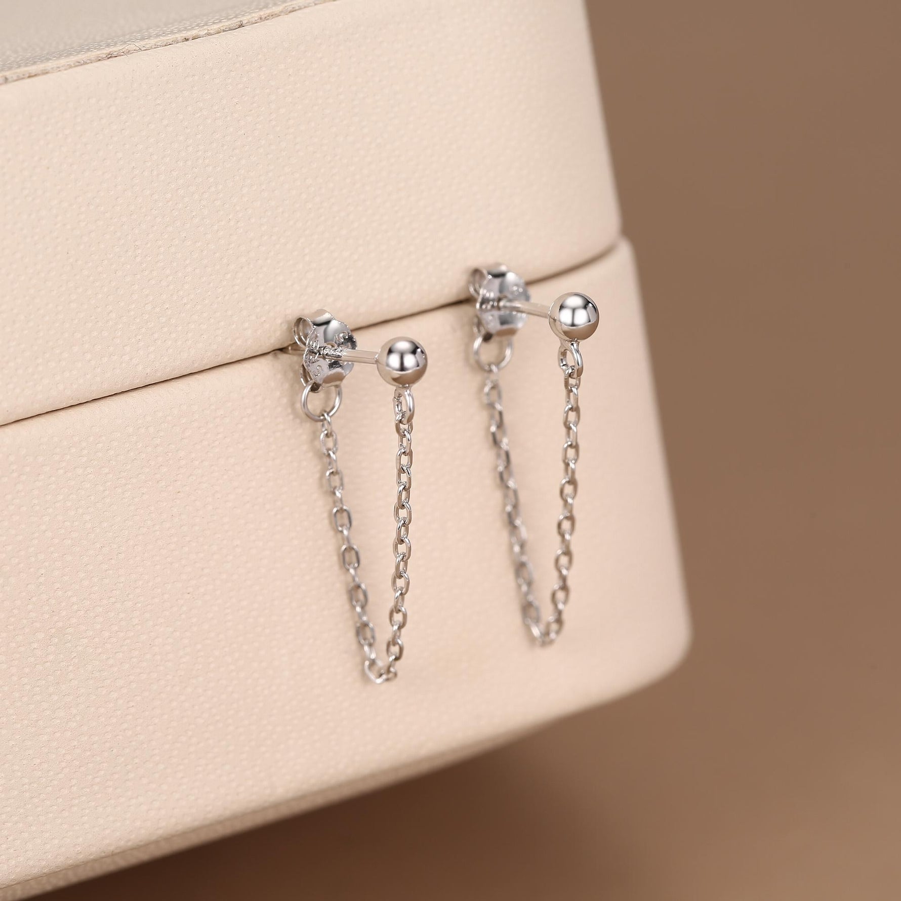 Ball Chain Earrings in Sterling Silver, Silver or Gold, Tiny Ear Jacket, Dainty Jewellery