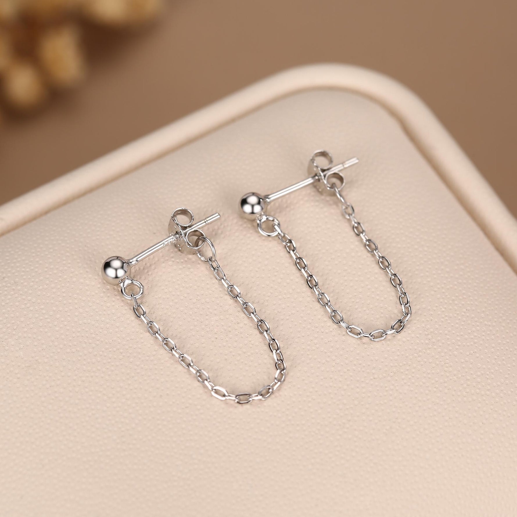 Ball Chain Earrings in Sterling Silver, Silver or Gold, Tiny Ear Jacket, Dainty Jewellery