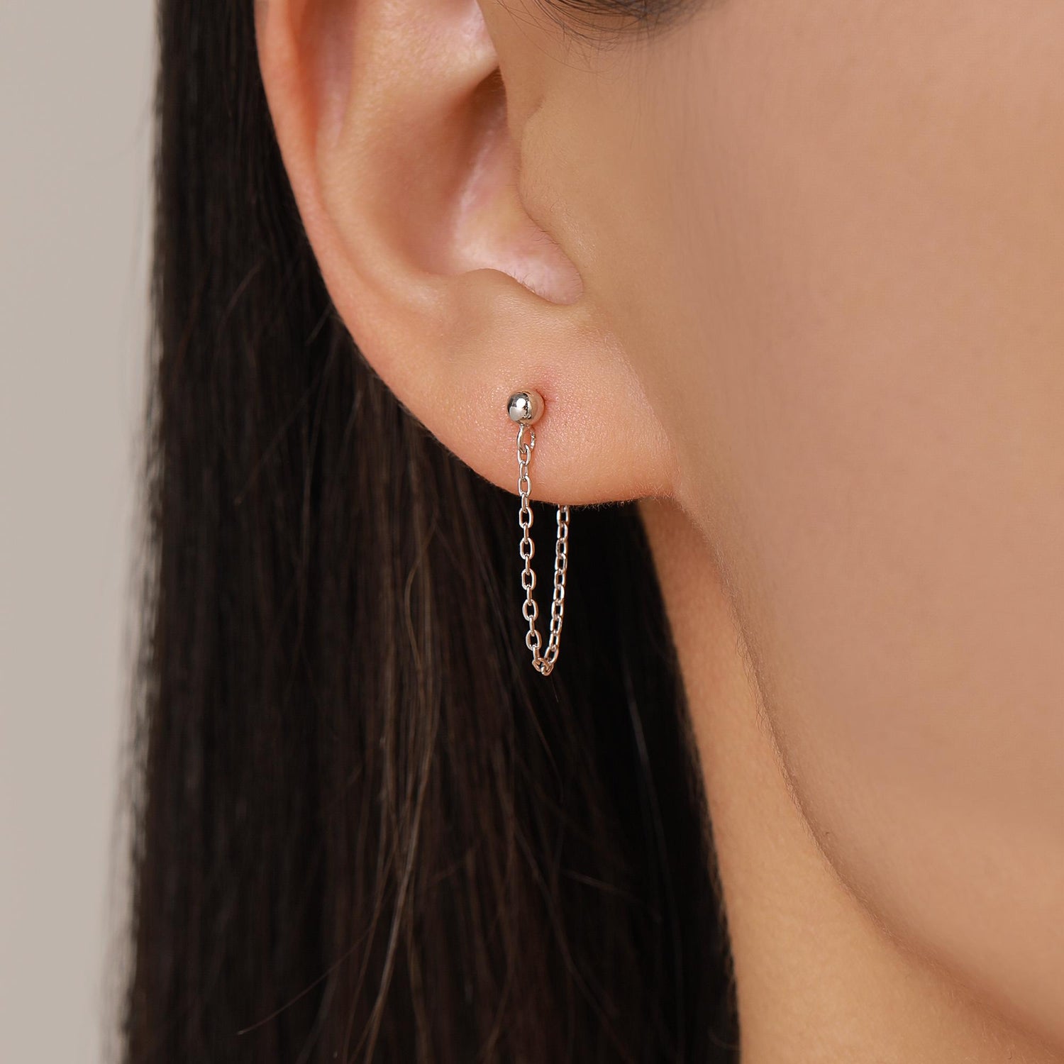 Ball Chain Earrings in Sterling Silver, Silver or Gold, Tiny Ear Jacket, Dainty Jewellery