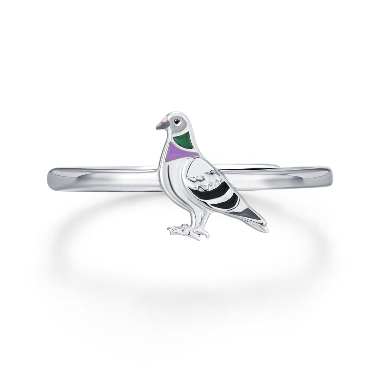 Sterling Silver Enamel Pigeon Ring