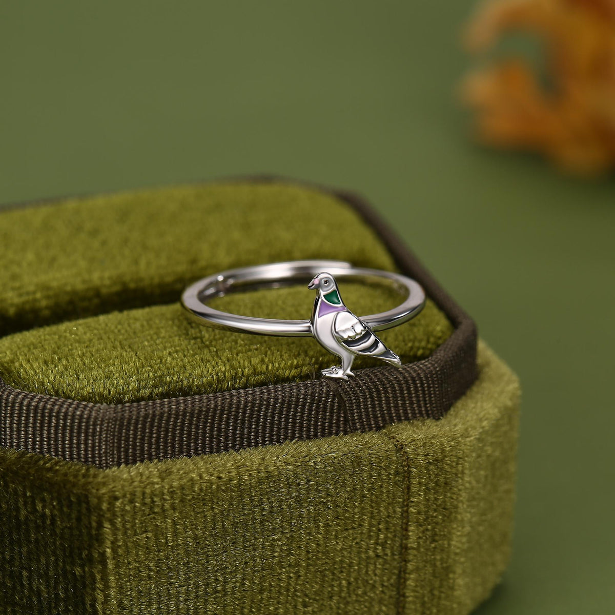 Sterling Silver Enamel Pigeon Ring