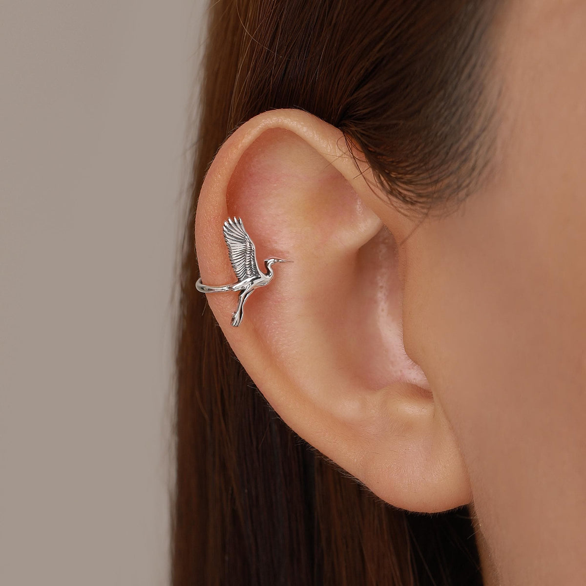 Sterling Silver Crane Ear Cuff