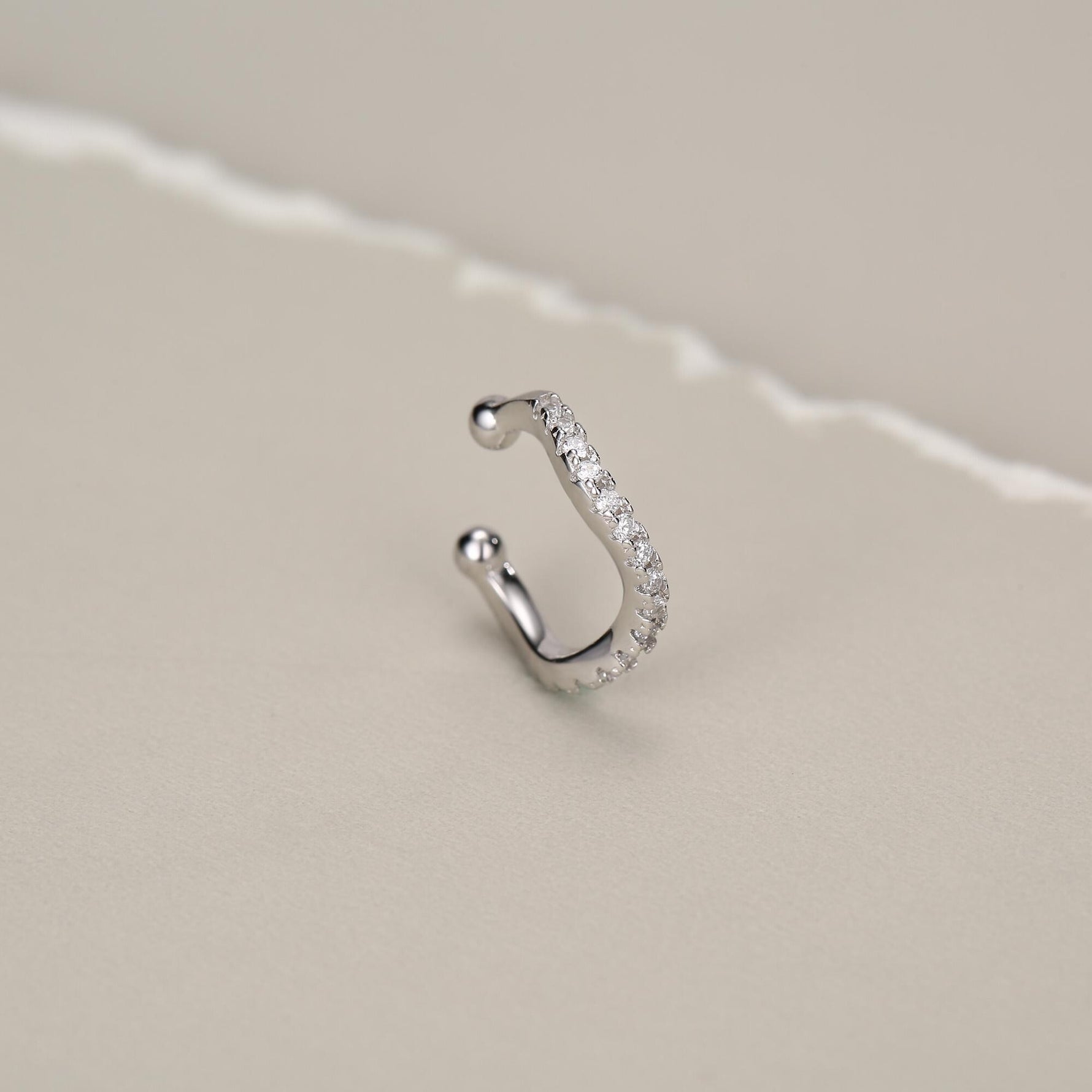 Sterling Silver CZ Wave Ear Cuff