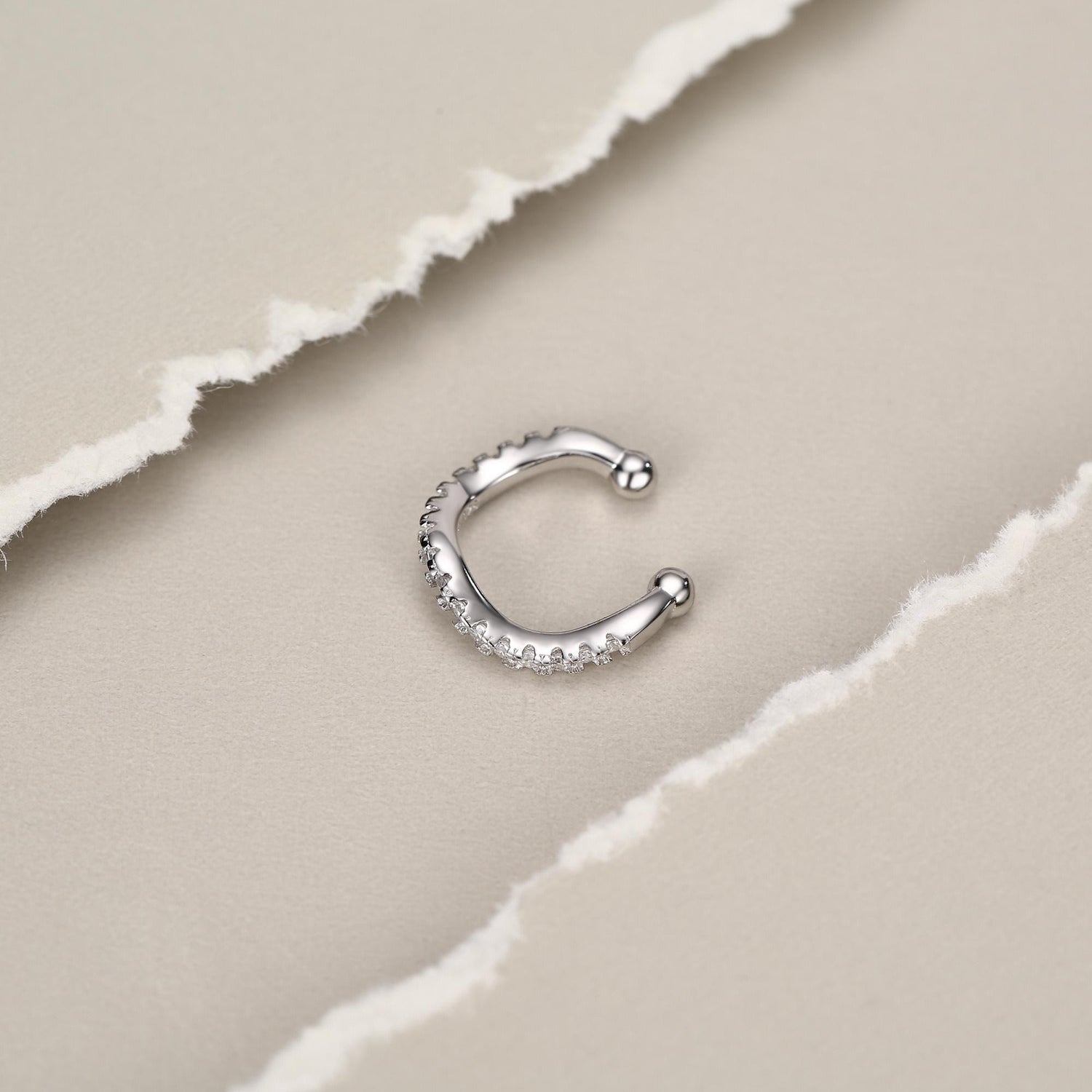 Sterling Silver CZ Wave Ear Cuff