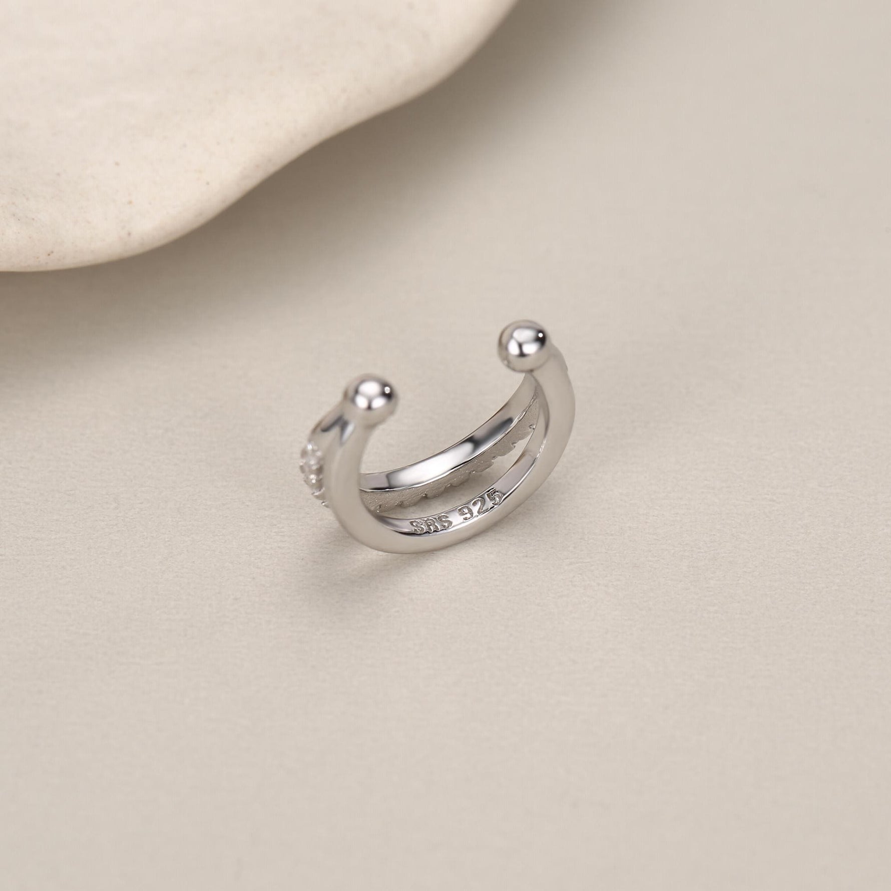 Sterling Silver Double Line CZ Ear Cuff