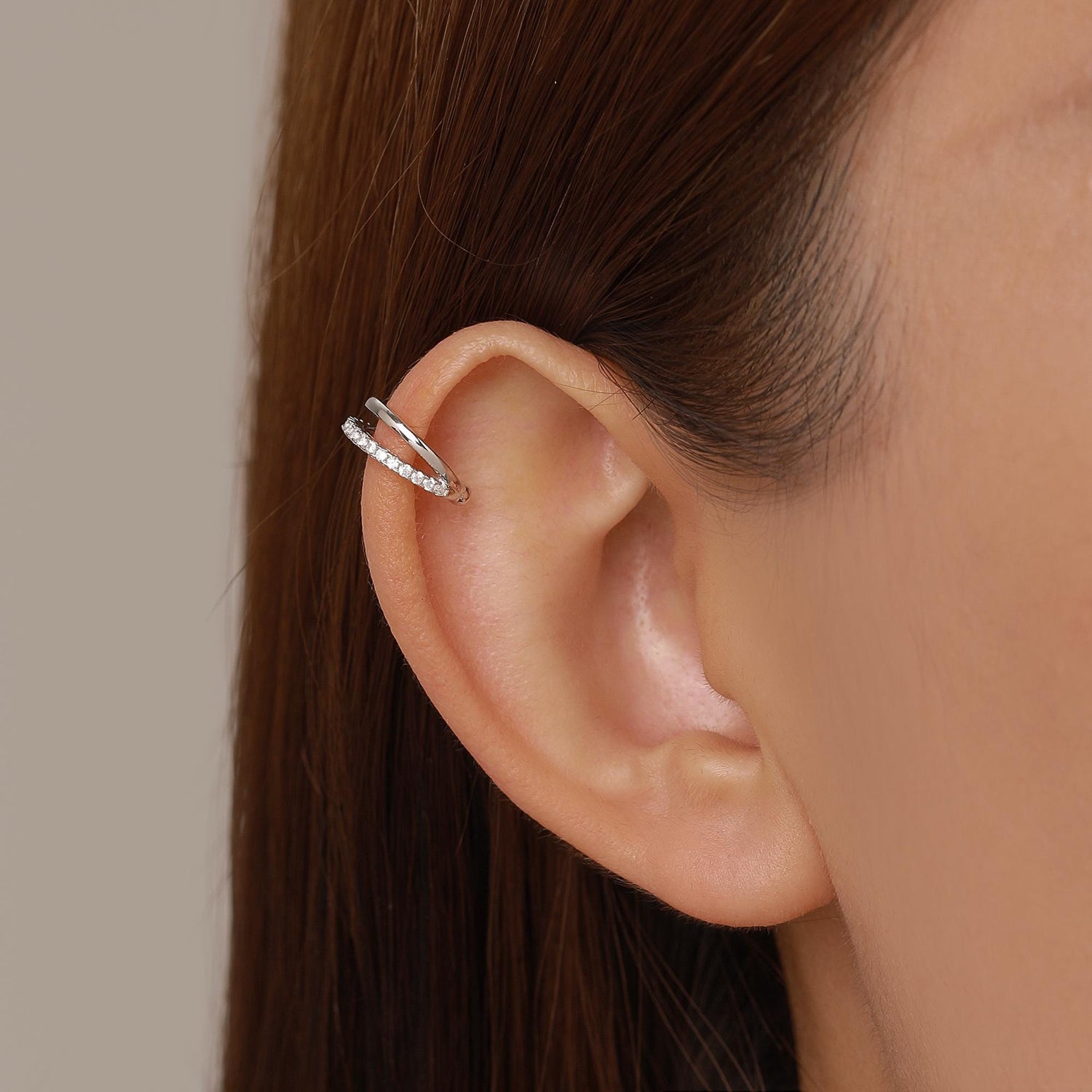 Sterling Silver Double Line CZ Ear Cuff