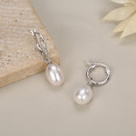 Natural Oval Freshwater Pearl Hoop Earrings in Sterling Silver