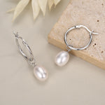 Natural Oval Freshwater Pearl Hoop Earrings in Sterling Silver