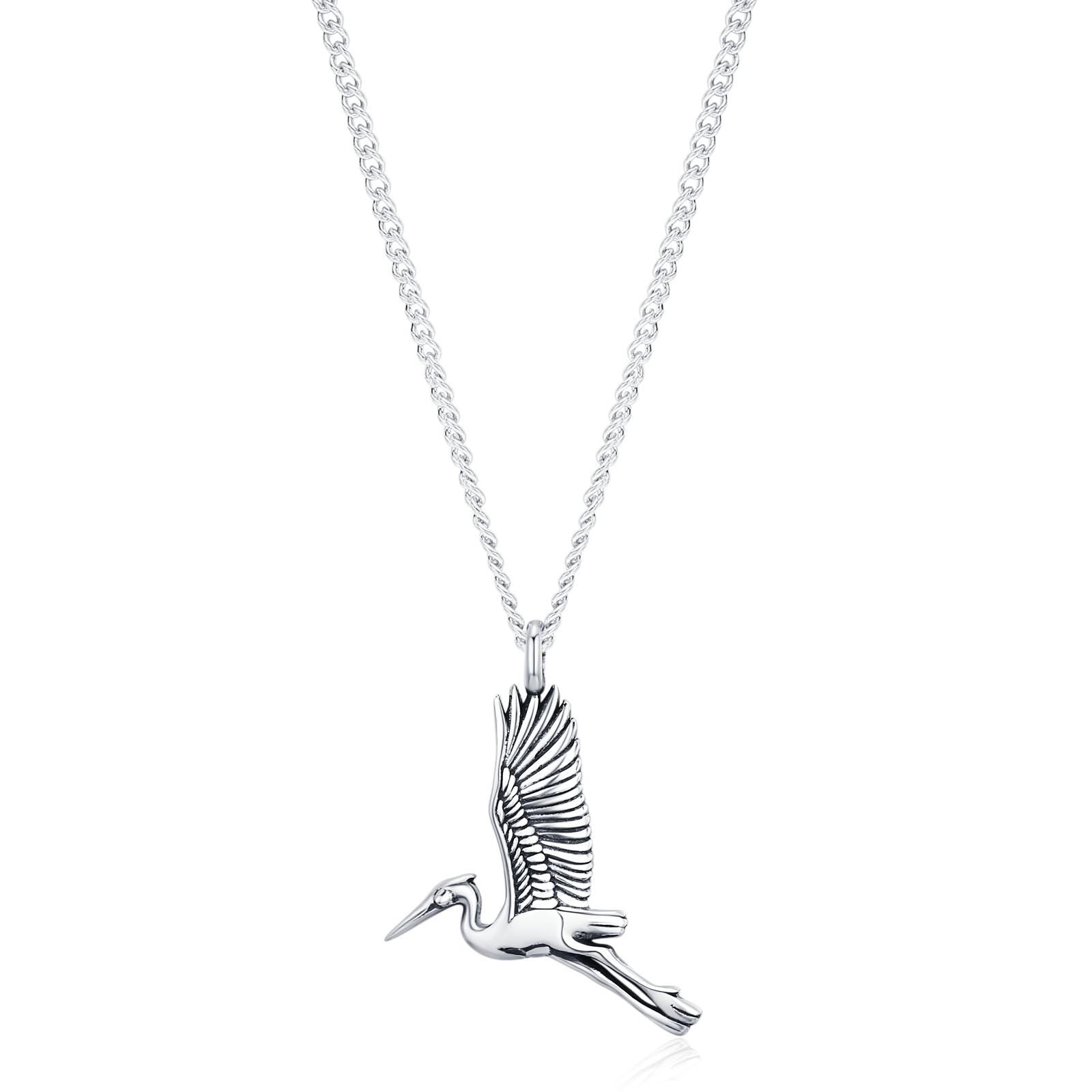Sterling Silver Flying Heron/Crane Bird Necklace
