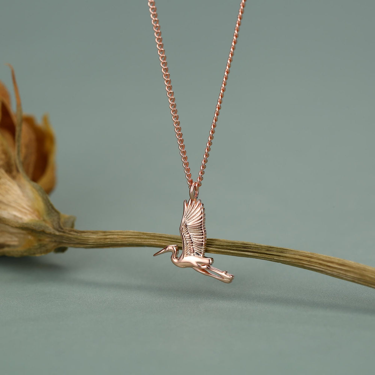 Sterling Silver Flying Heron/Crane Bird Necklace