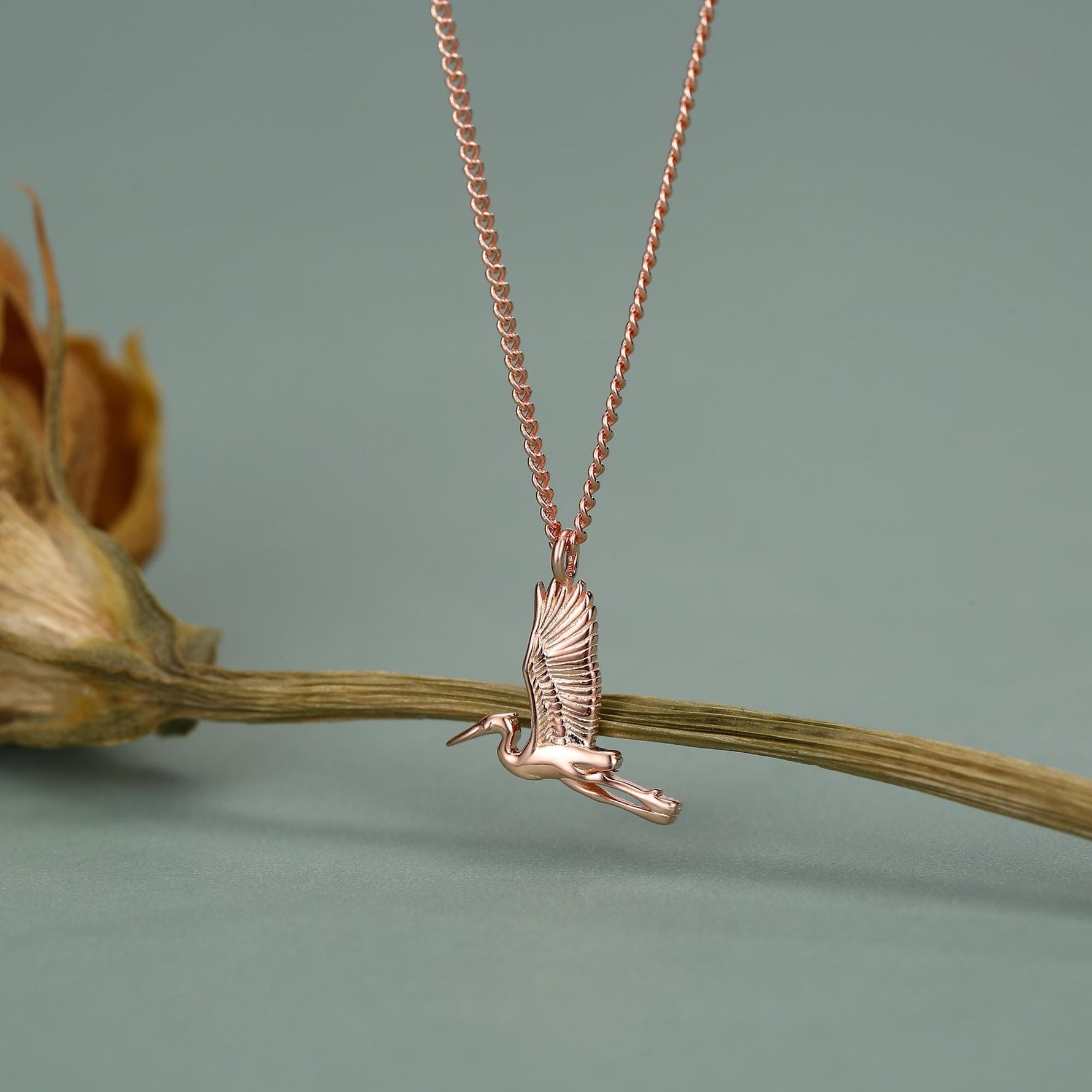 Sterling Silver Flying Heron/Crane Bird Necklace