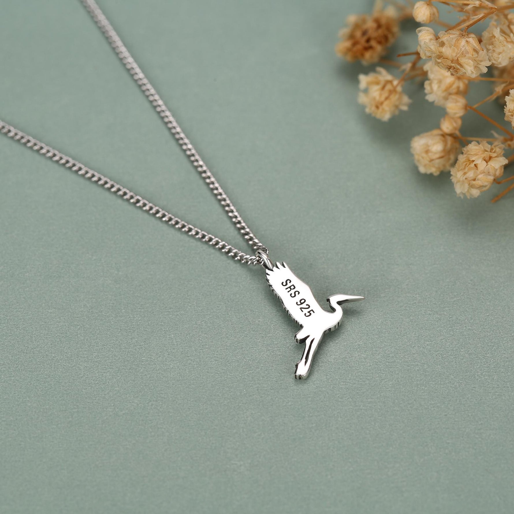 Sterling Silver Flying Heron/Crane Bird Necklace