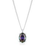Sterling Silver Oval Mystic Black Topaz Pendant Necklace
