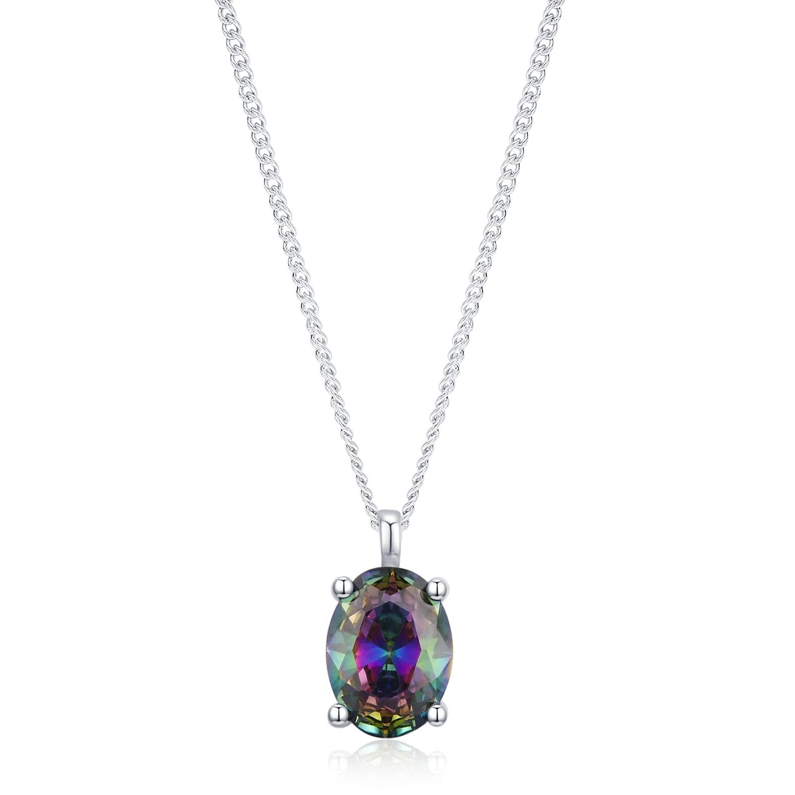 Sterling Silver Oval Mystic Black Topaz Pendant Necklace