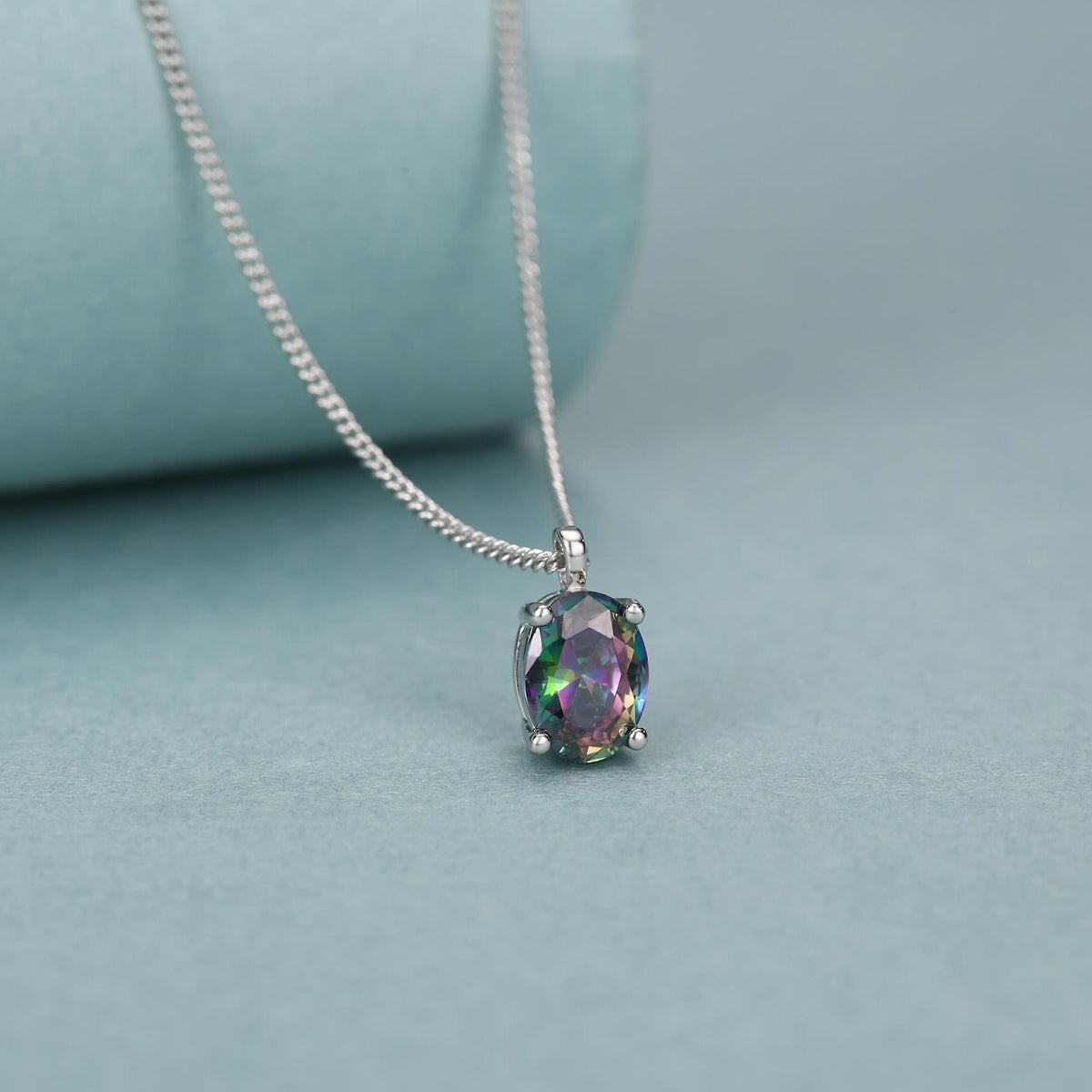 Sterling Silver Oval Mystic Black Topaz Pendant Necklace