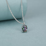 Sterling Silver Oval Mystic Black Topaz Pendant Necklace