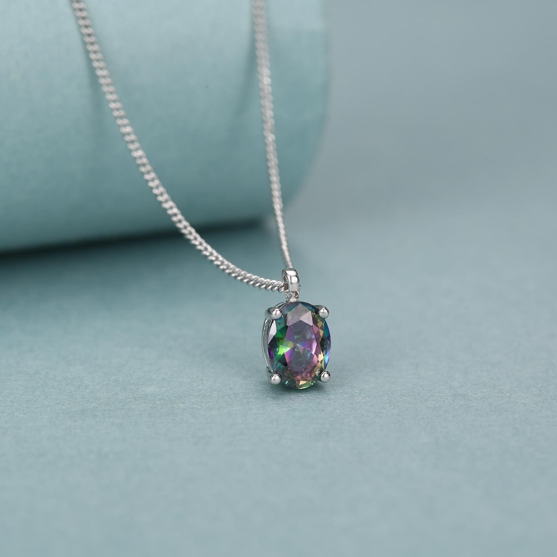 Sterling Silver Oval Mystic Black Topaz Pendant Necklace