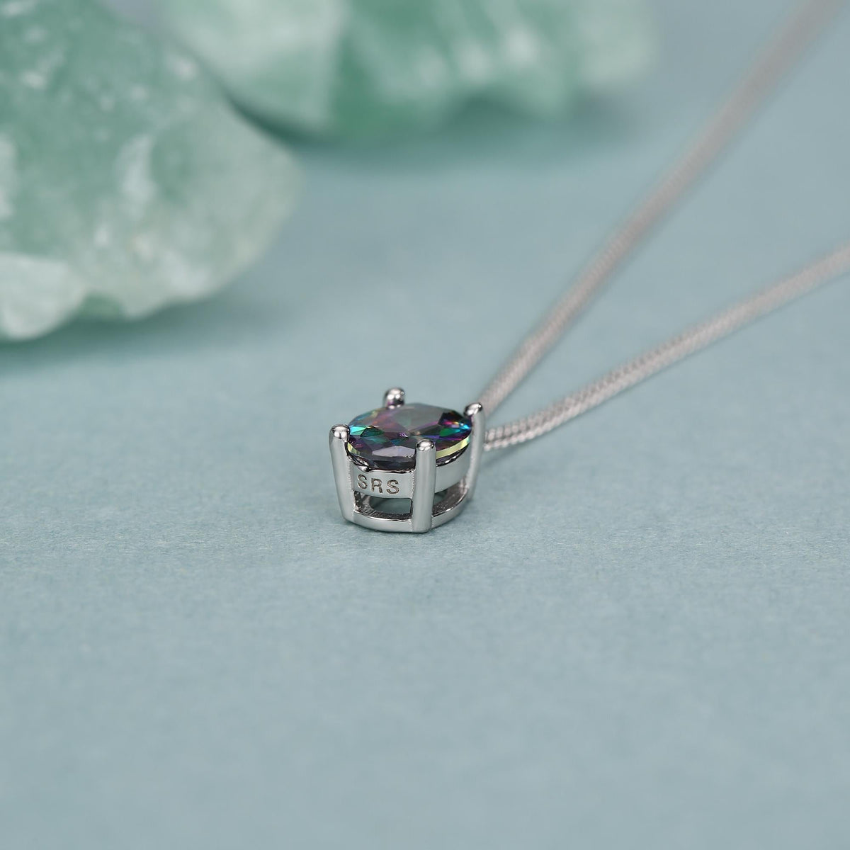 Sterling Silver Oval Mystic Black Topaz Pendant Necklace