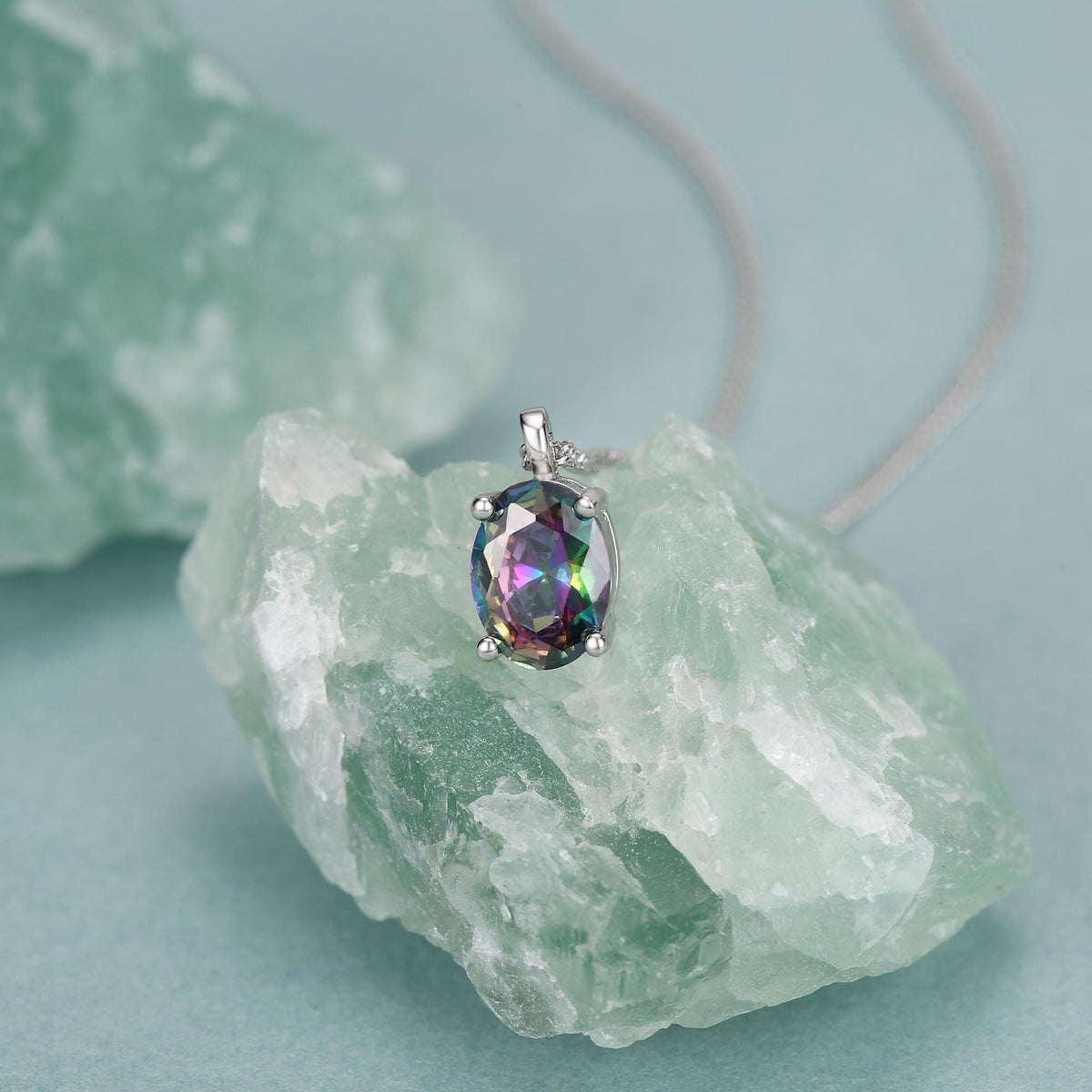 Sterling Silver Oval Mystic Black Topaz Pendant Necklace