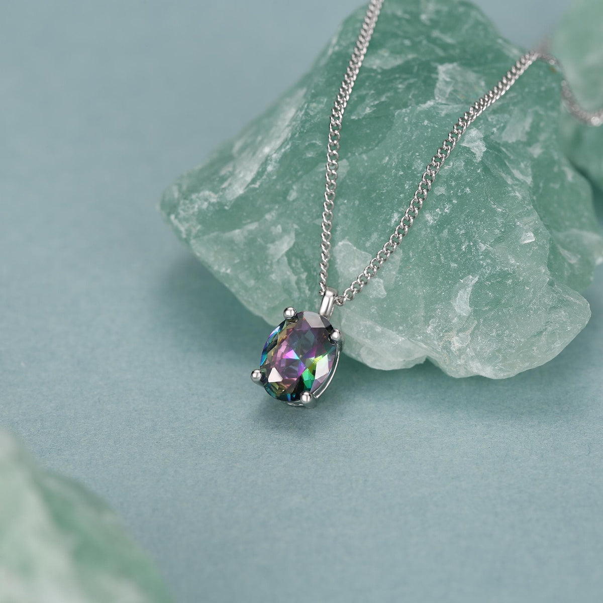 Sterling Silver Oval Mystic Black Topaz Pendant Necklace