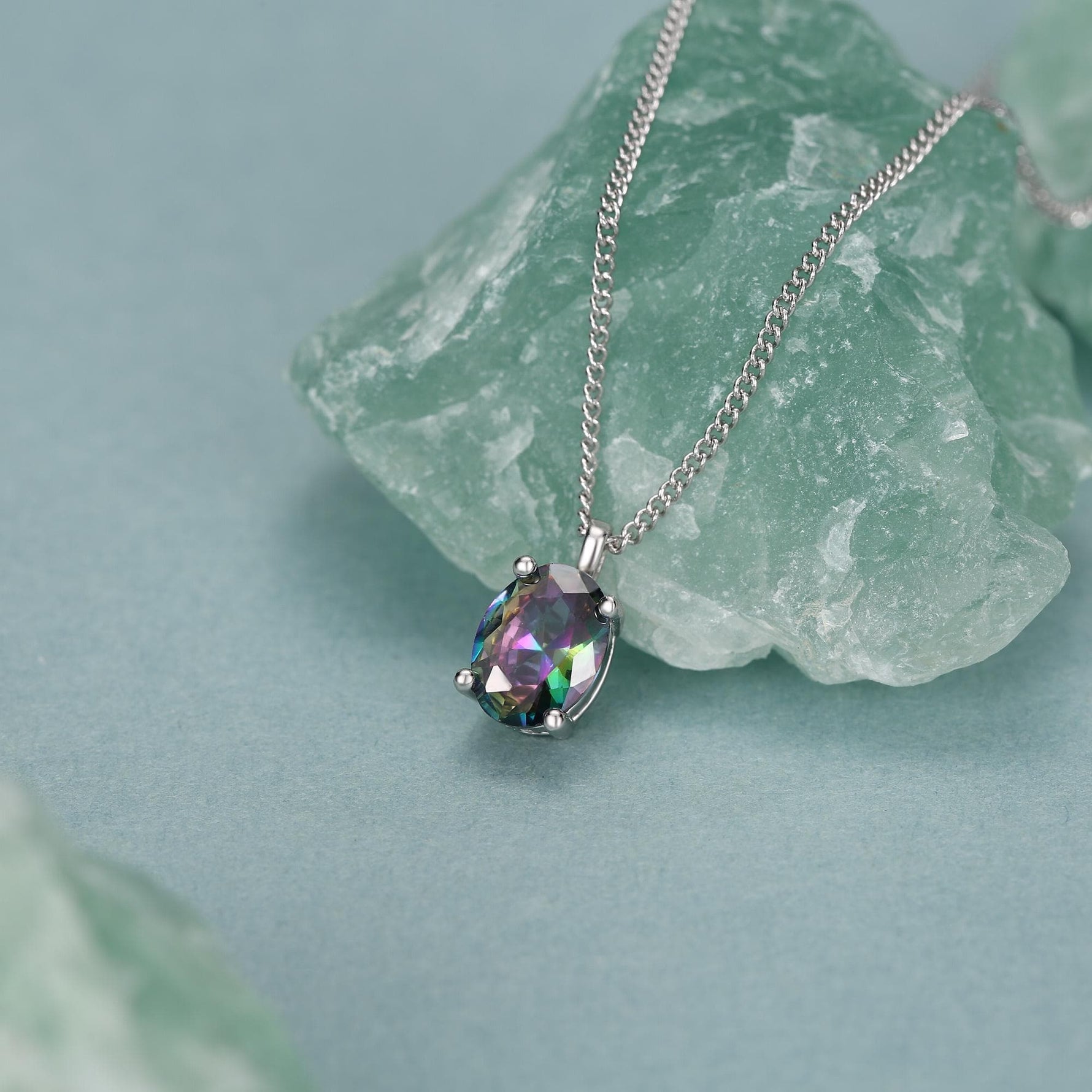 Sterling Silver Oval Mystic Black Topaz Pendant Necklace