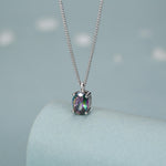 Sterling Silver Oval Mystic Black Topaz Pendant Necklace