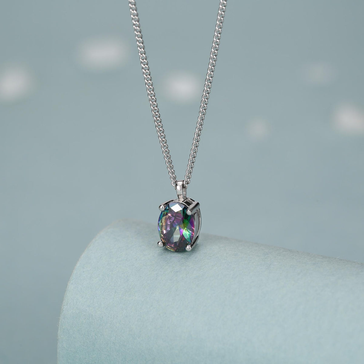 Sterling Silver Oval Mystic Black Topaz Pendant Necklace