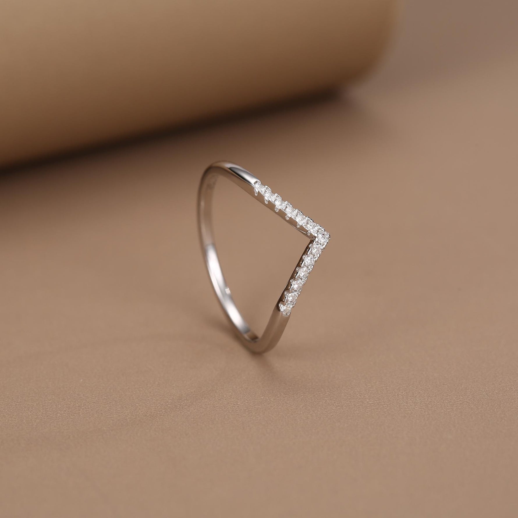 Sterling Silver CZ Chevron Wishbone Ring