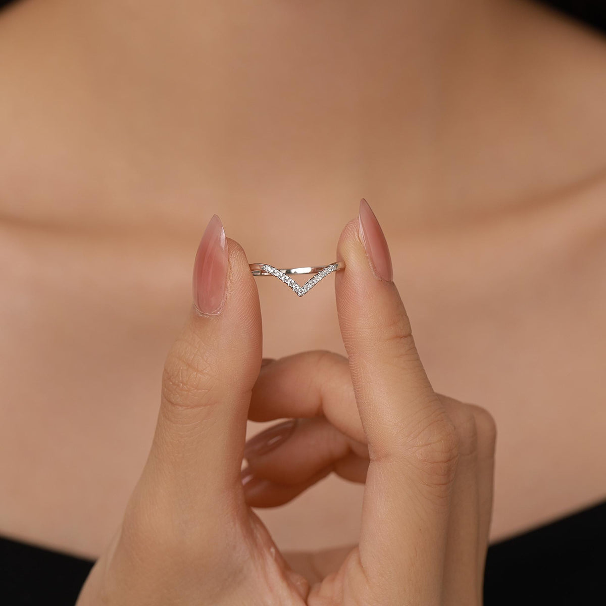 Sterling Silver CZ Chevron Wishbone Ring