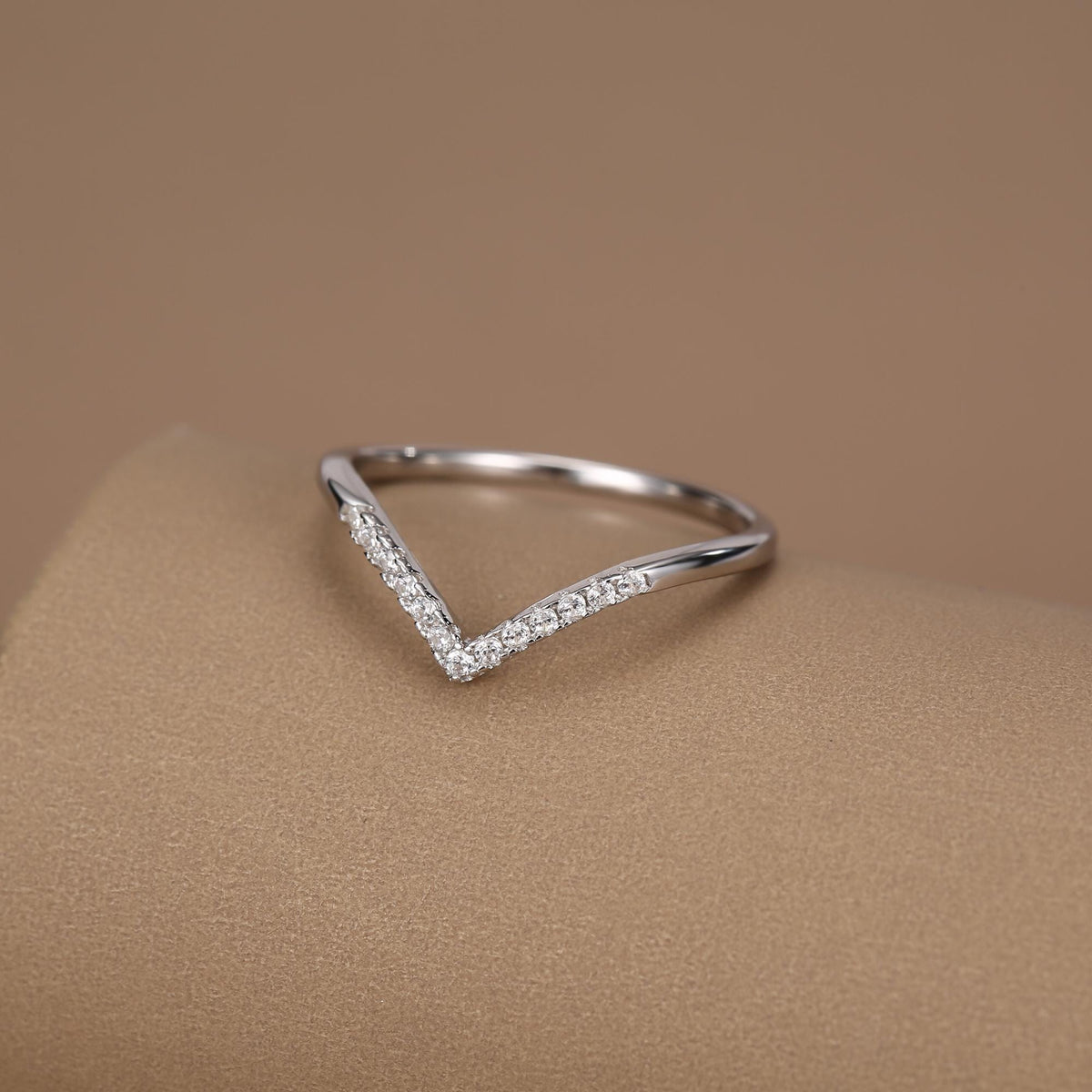 Sterling Silver CZ Chevron Wishbone Ring
