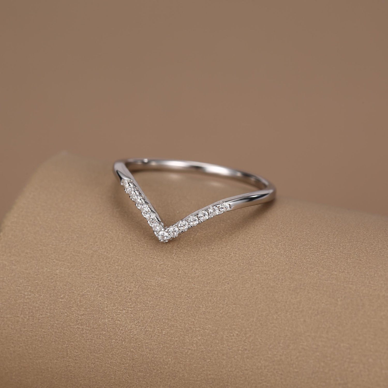 Sterling Silver CZ Chevron Wishbone Ring