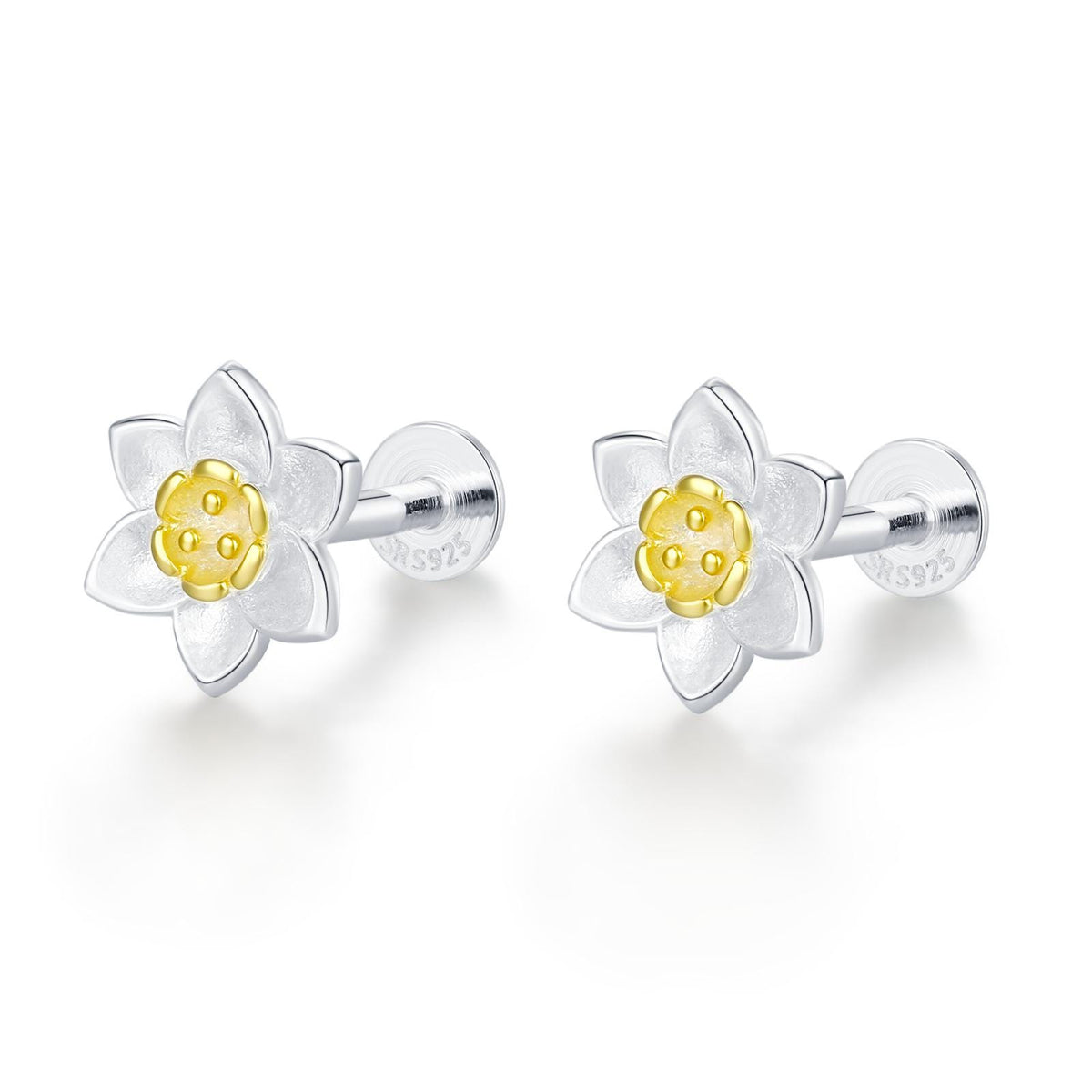 Sterling Silver Tiny Daffodil 16G Internally Threaded Flat Back Earrings