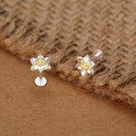 Sterling Silver Tiny Daffodil 16G Internally Threaded Flat Back Earrings