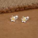 Sterling Silver Tiny Daffodil 16G Internally Threaded Flat Back Earrings