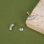 Sterling Silver Curved CZ 16G Internally Threaded Flat Back Earrings