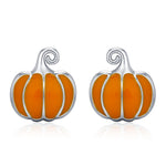 Sterling Silver Orange Enamel Pumpkin Stud Earrings