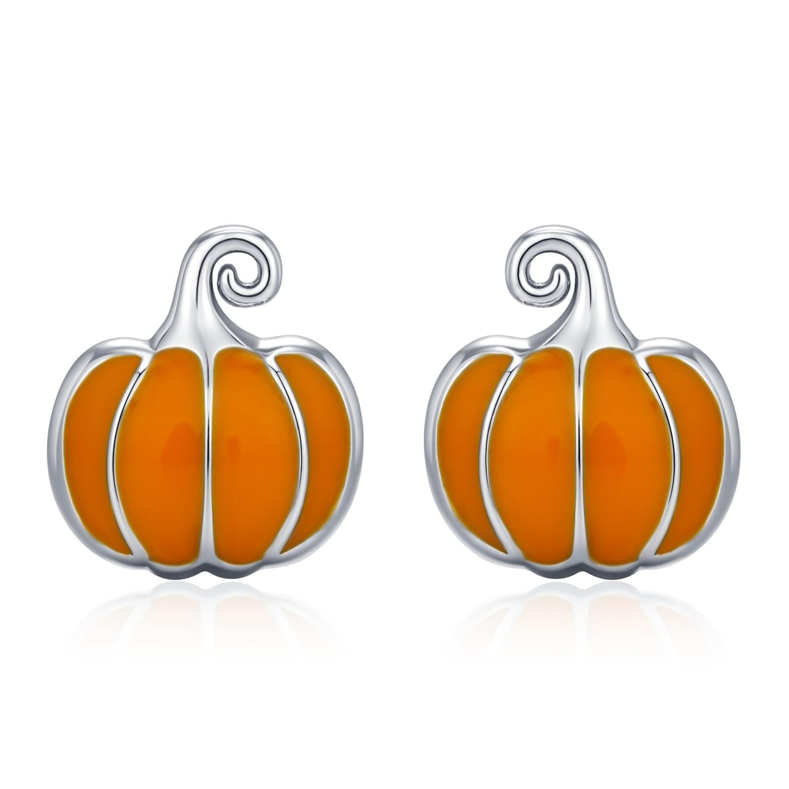 Sterling Silver Orange Enamel Pumpkin Stud Earrings