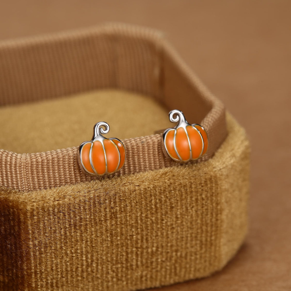 Sterling Silver Orange Enamel Pumpkin Stud Earrings
