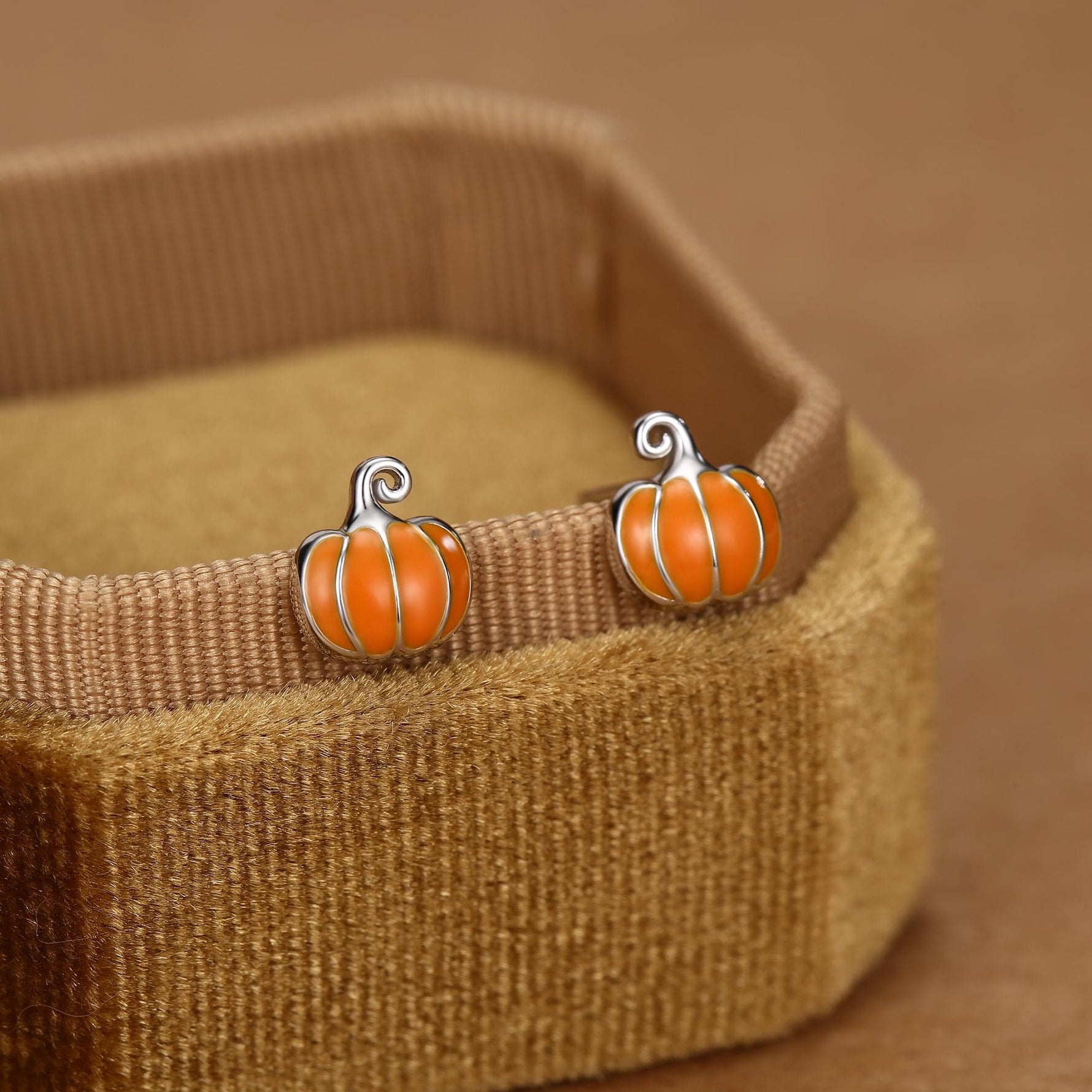 Sterling Silver Orange Enamel Pumpkin Stud Earrings