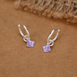 Sterling Silver Purple Enamel Hydrangea Dangle Hoop Earrings