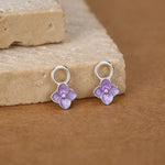 Sterling Silver Purple Enamel Hydrangea Dangle Hoop Earrings