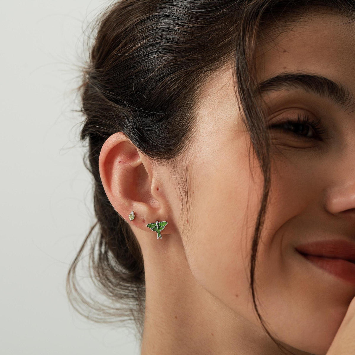 Green Enamel Luna Moth Screw Back Earrings