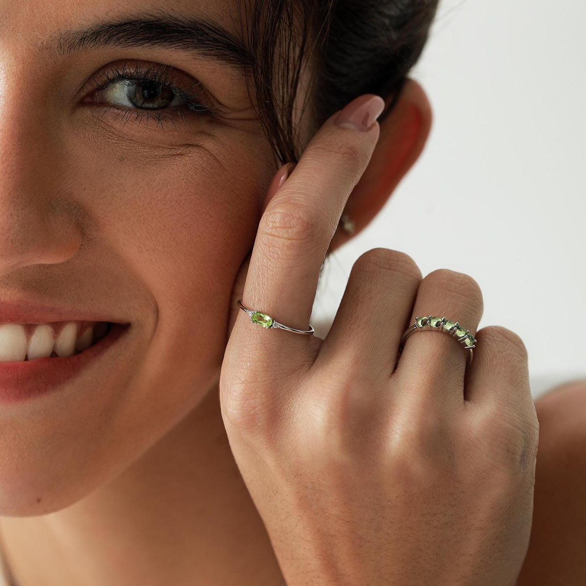 Peridot Oval Ring with CZ Accents