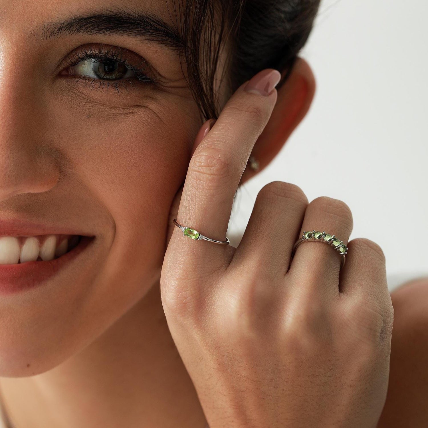 Peridot Oval Ring with CZ Accents