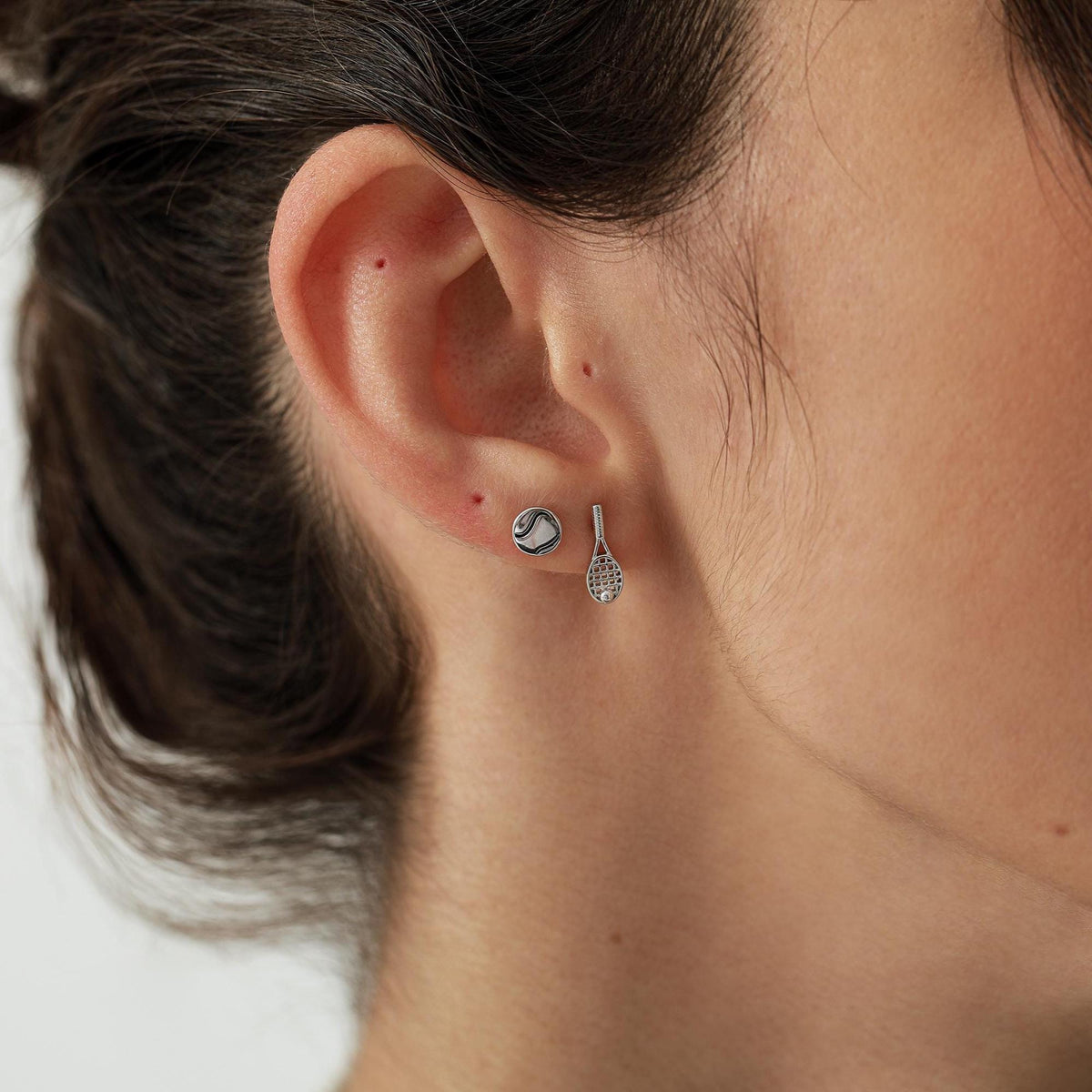 Sterling Silver Tennis Racket Stud Earrings, Silver or Gold or Rose Gold, Tennis Ball Earrings